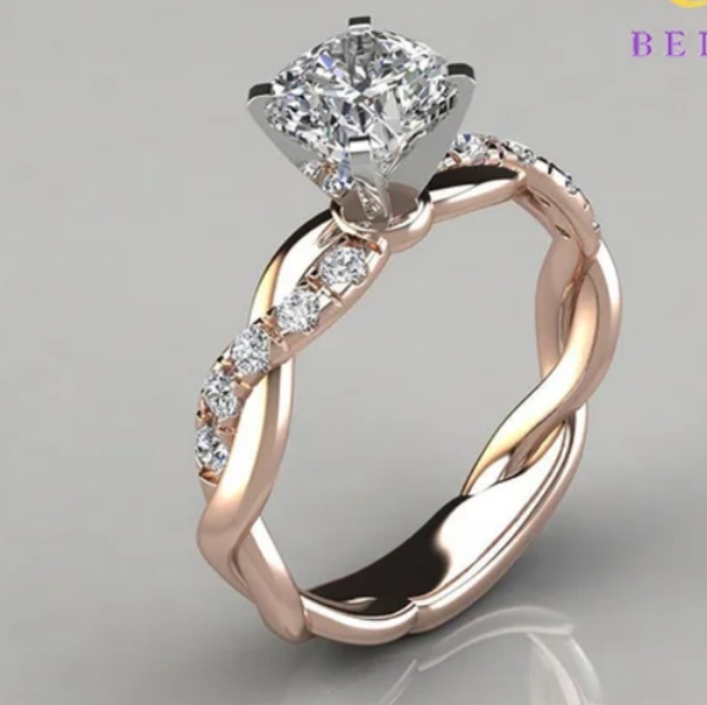 14k Rose Gold Intertwined Crystal Engagement Ring
